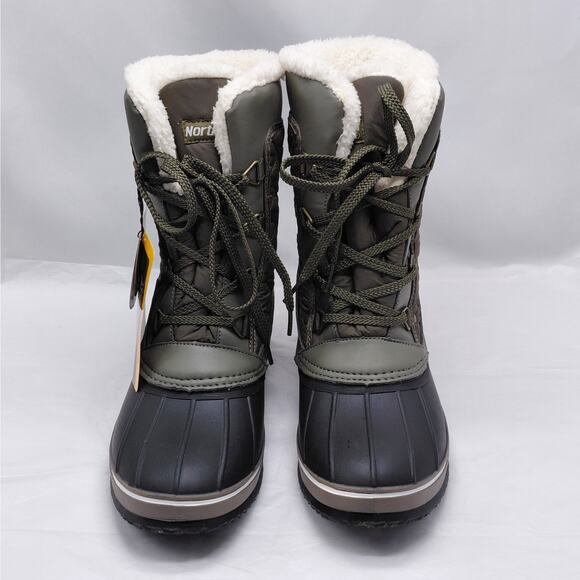 Northside Womens 9 Waterproof Insulated Snow Boot Olive Faux Fur Thinsulate - Picture 3 of 16